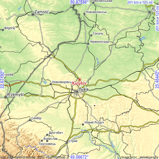 Topographic map of Kulykiv