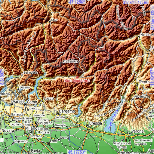 Topographic map of San Giacomo