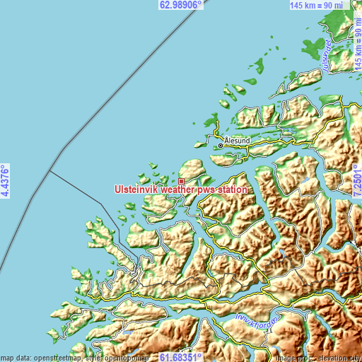 Topographic map of Ulsteinvik weather pws station