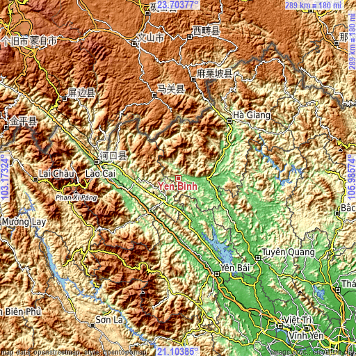 Topographic map of Yên Bình