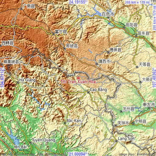 Topographic map of Thị Trấn Xuân Hoà