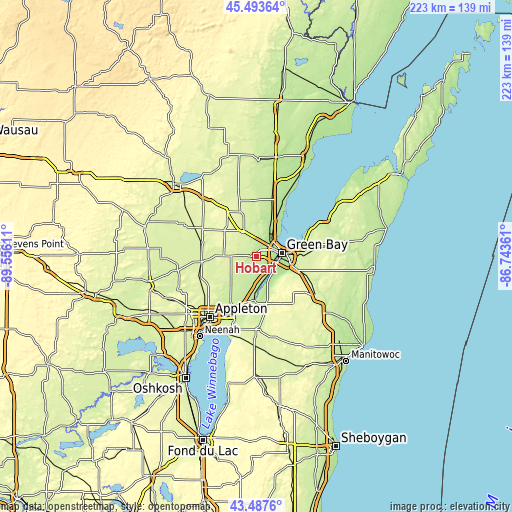 Topographic map of Hobart