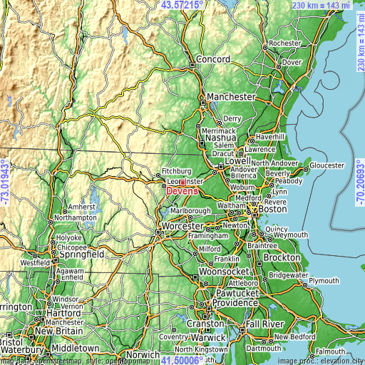 Topographic map of Devens