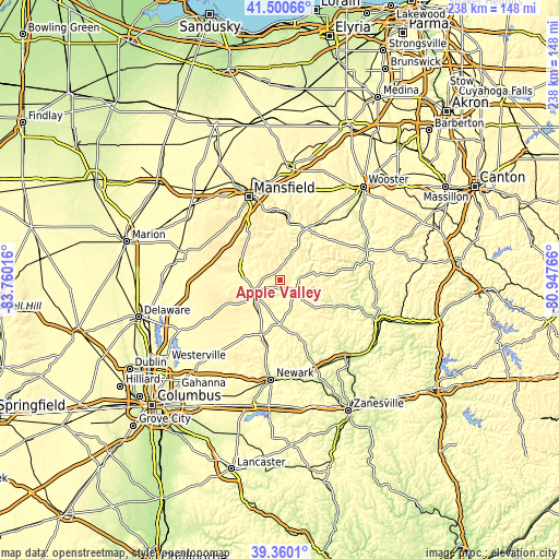 Topographic map of Apple Valley