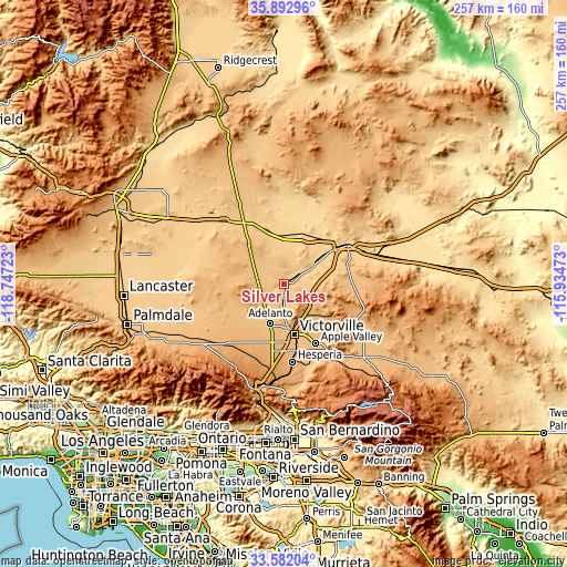 Topographic map of Silver Lakes