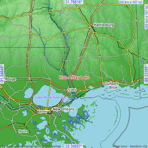 Topographic map of Hide-A-Way Lake