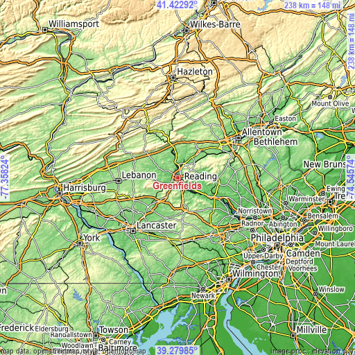 Topographic map of Greenfields