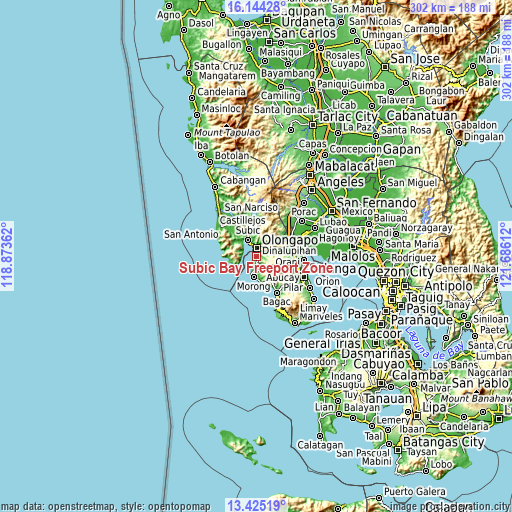 Topographic map of Subic Bay Freeport Zone