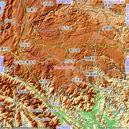 Topographic map of Wenshan City