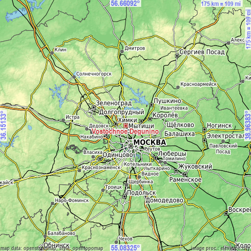 Topographic map of Vostochnoe Degunino