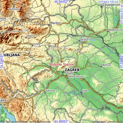 Topographic map of Stubičke Toplice