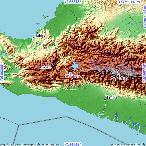 Topographic map of Waghete