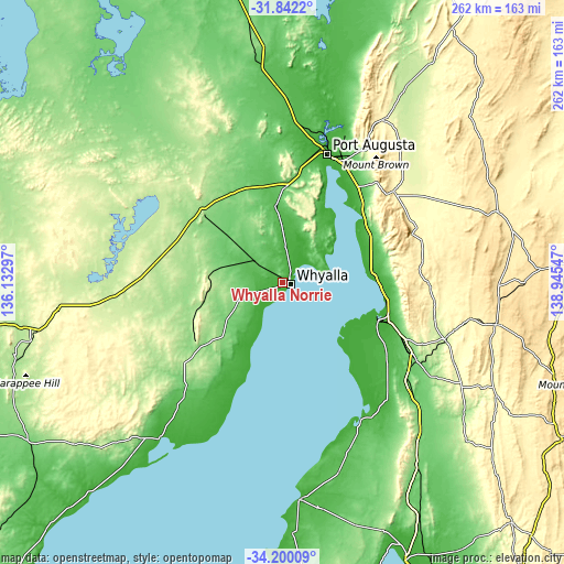 Topographic map of Whyalla Norrie