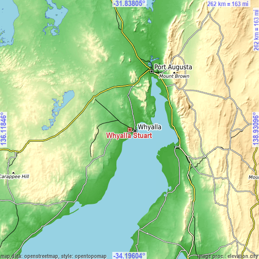 Topographic map of Whyalla Stuart