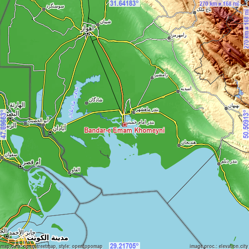 Topographic map of Bandar-e Emam Khomeyni