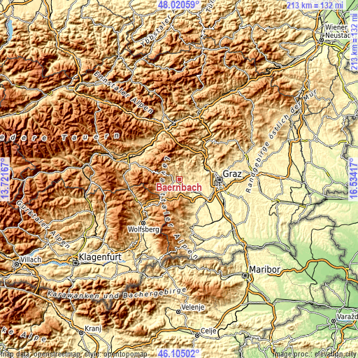 Topographic map of Bärnbach