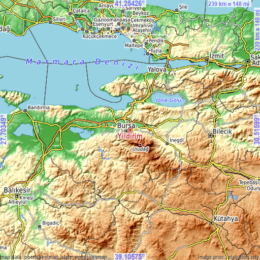 Topographic map of Yıldırım