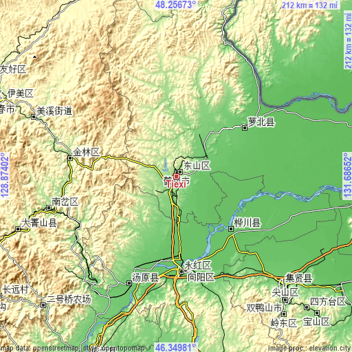 Topographic map of Tiexi