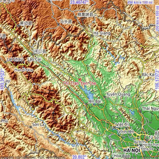 Topographic map of Thị Trấn Yên Thế