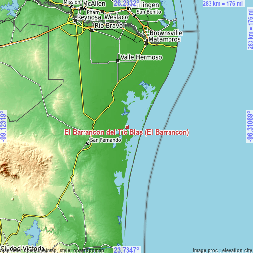 Topographic map of El Barrancón del Tío Blas (El Barrancón)