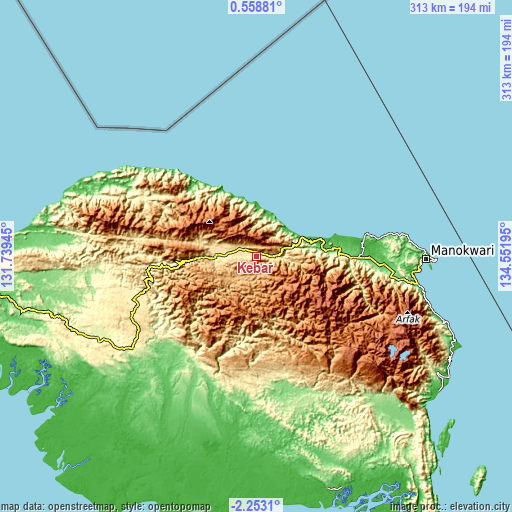 Topographic map of Kebar