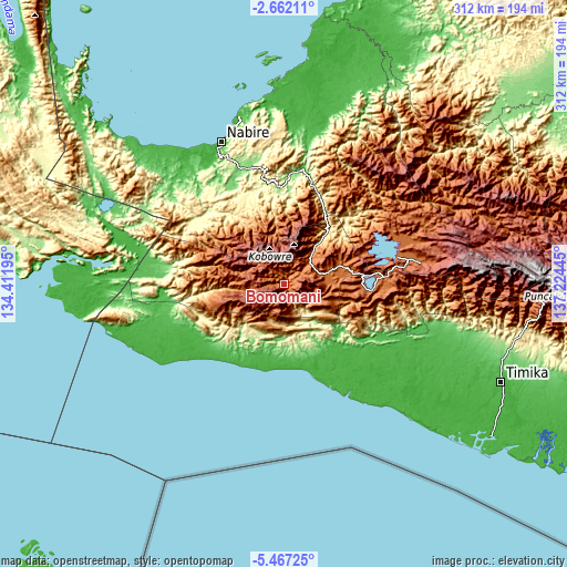 Topographic map of Bomomani
