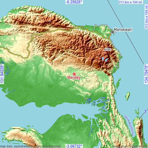 Topographic map of Merdey