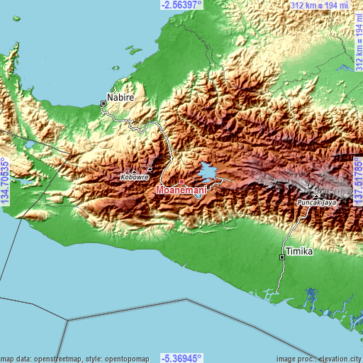 Topographic map of Moanemani