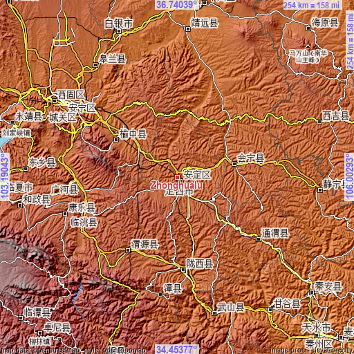 Topographic map of Zhonghualu