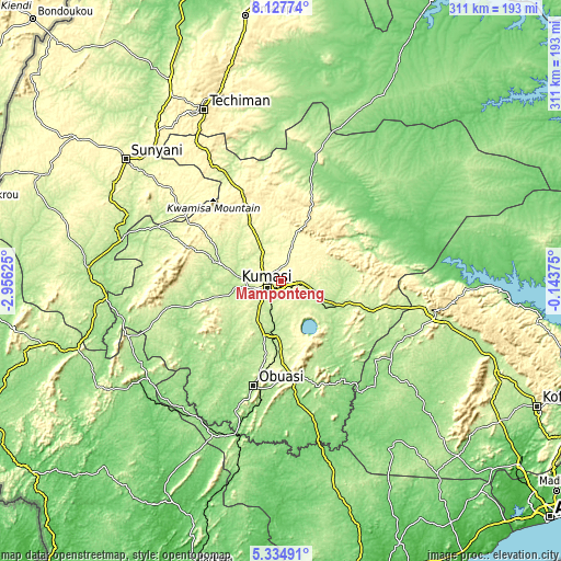 Topographic map of Mamponteng