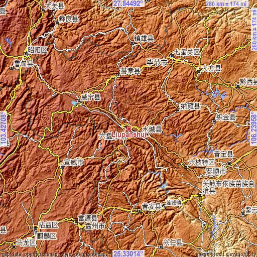 Topographic map of Liupanshui