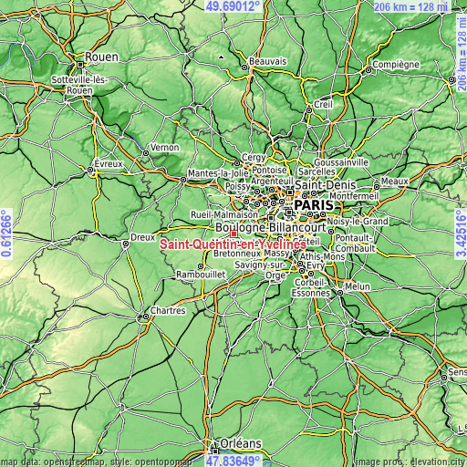 Topographic map of Saint-Quentin-en-Yvelines