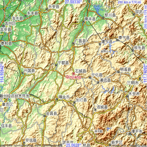 Topographic map of Qinjiang