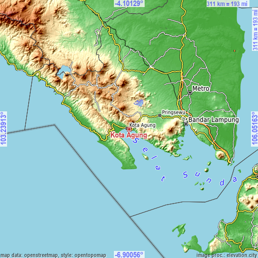 Topographic map of Kota Agung