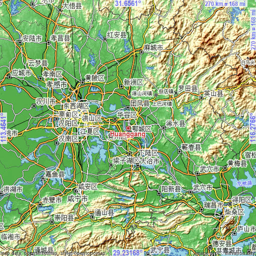 Topographic map of Huanggang