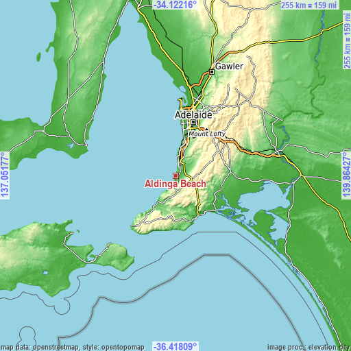 Topographic map of Aldinga Beach