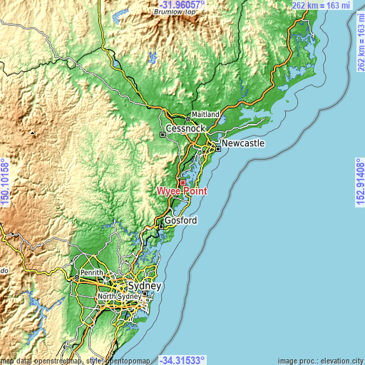 Topographic map of Wyee Point