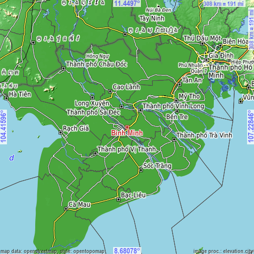 Topographic map of Bình Minh