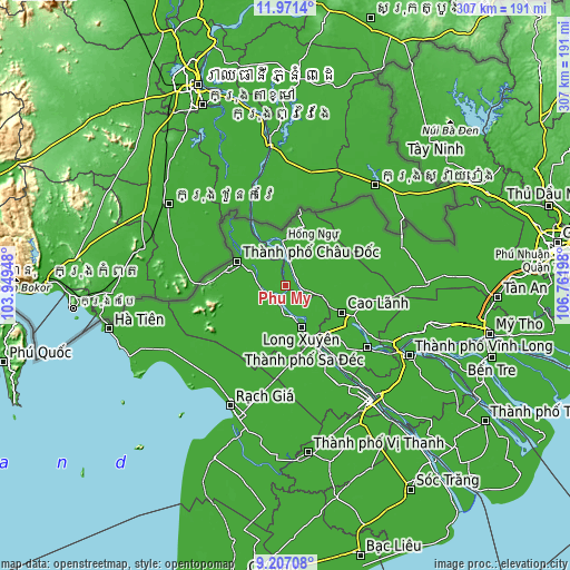 Topographic map of Phú Mỹ