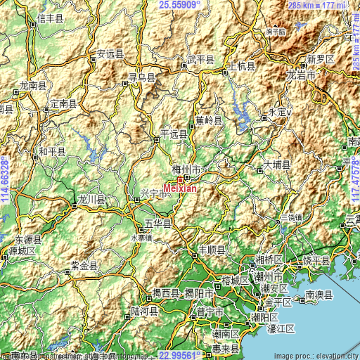 Topographic map of Meixian