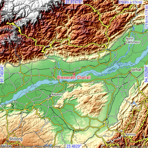 Topographic map of Biswanath Chariali