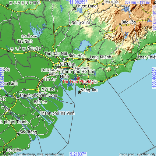 Topographic map of Thị Trấn Phú Mỹ