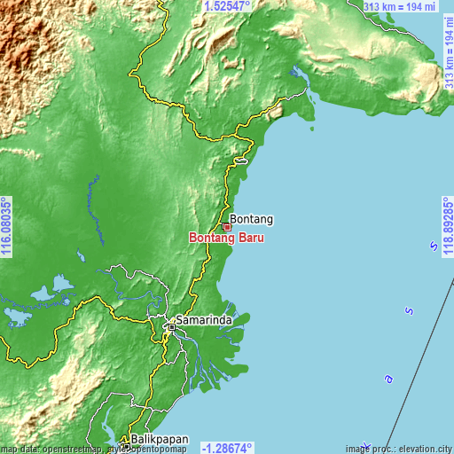Topographic map of Bontang Baru