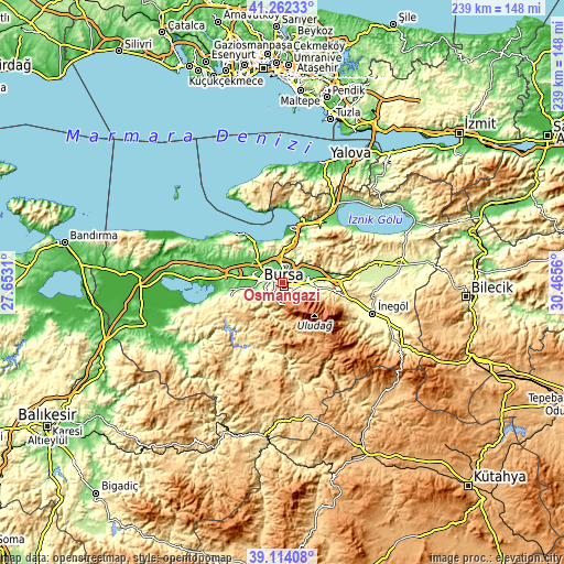 Topographic map of Osmangazi