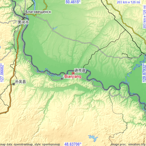 Topographic map of Bianjiang