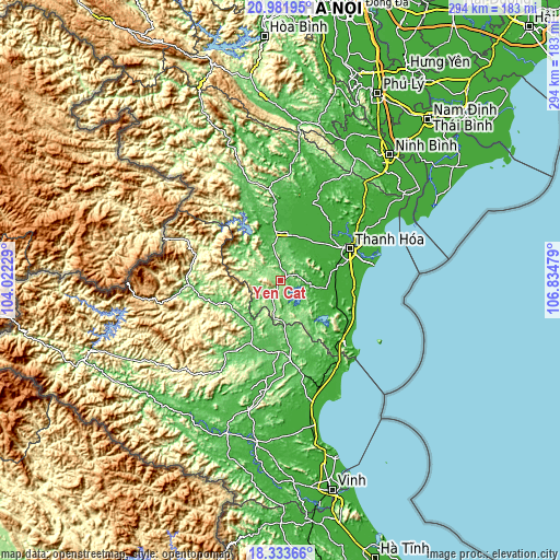 Topographic map of Yên Cát