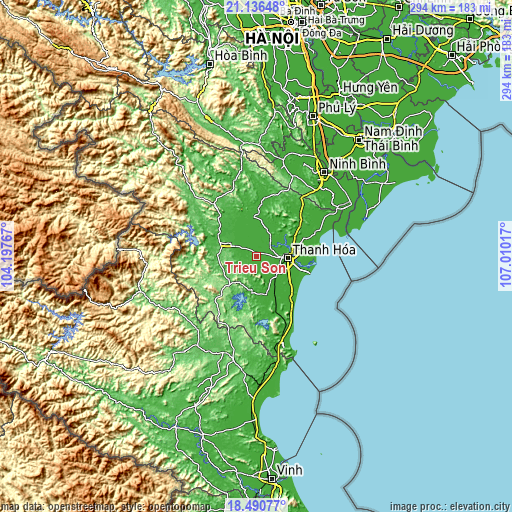 Topographic map of Triệu Sơn
