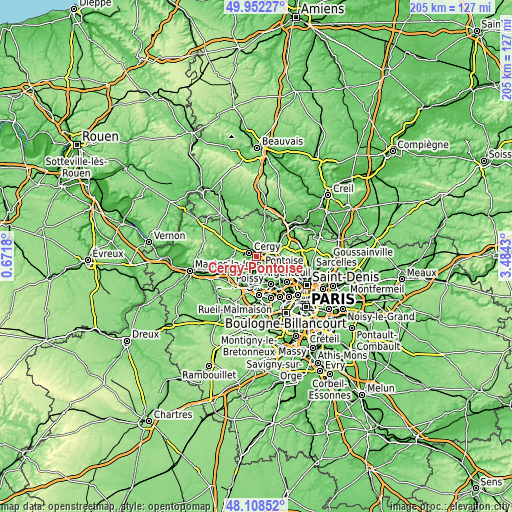 Topographic map of Cergy-Pontoise