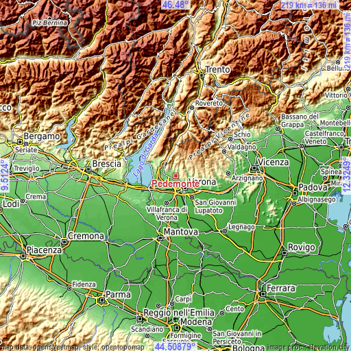 Topographic map of Pedemonte