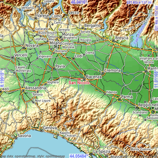 Topographic map of San Nicolò